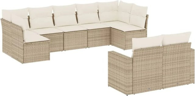 vidaXL 9-teilige Garten-Sofagarnitur in L-Form aus Poly-Rattan mit Kissen in Beige - Bild 1