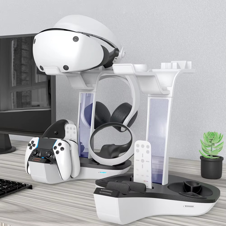 COOLMOON Ladestation für PS5 und PS VR2 Headset mit LED-Anzeige und Controller-Halterung in Weiß - Bild 2