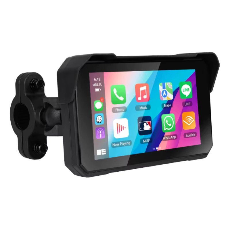 Podofo Motorrad-GPS-Navigator mit 5 Zoll IPS-Bildschirm, IP68 wasserdicht, kabelloses CarPlay und Android Auto, Bluetooth Smart-Audio-Player in Schwarz - Bild 4