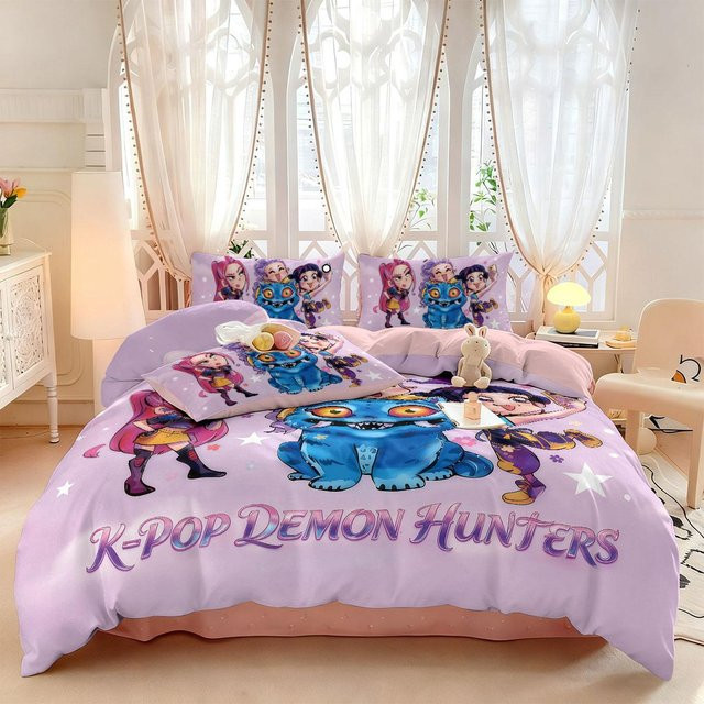 3-teiliges Lodestar K-Pop Dämonenjäger Bettwäscheset aus Mikrofaser in Lila, B/H: 240 x 220 cm - Bild 1