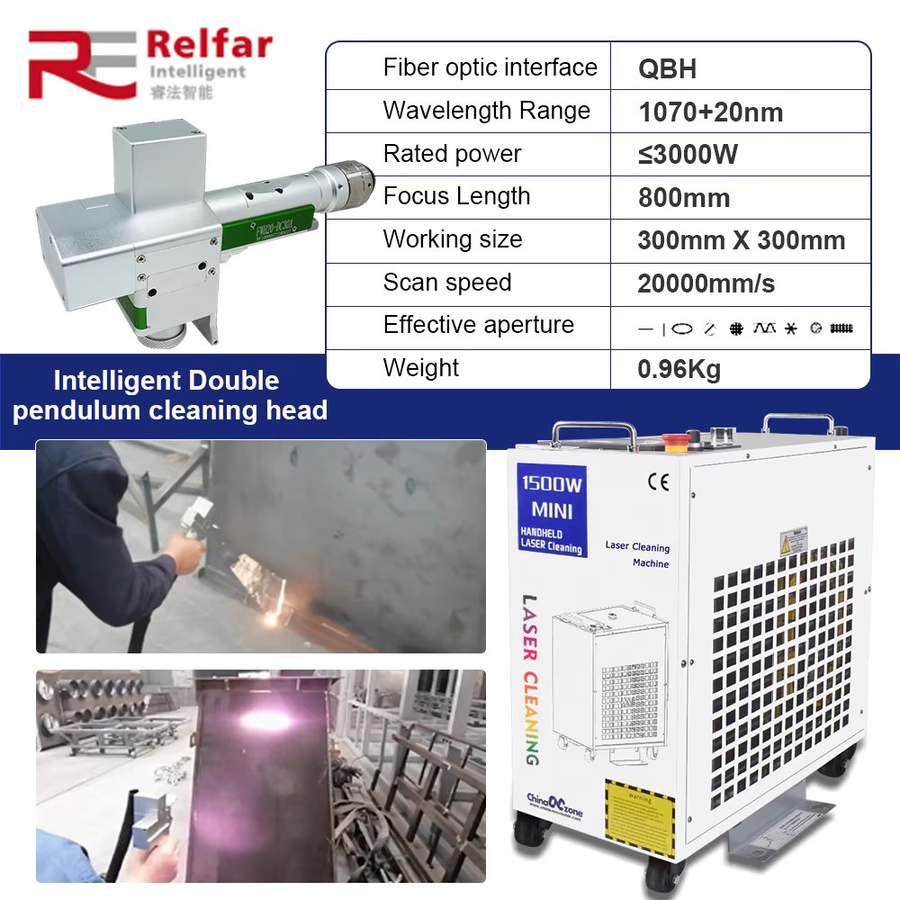 cnczone 2000W Faserlaser-Reinigungsmaschine mit Doppelpendel-Reinigungskopf zur Rost- und Farbentfernung, Reinigungsbereich: 300 mm - Bild 3