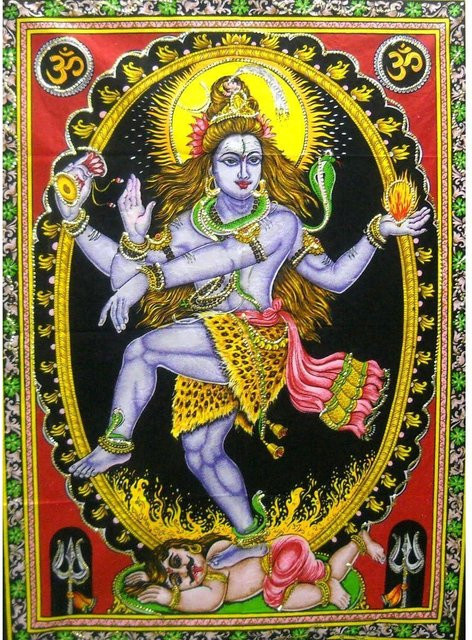 Crafts Of India Tanzender Shiva Nataraja Wandteppich, handgefertigter Pailletten Batik Wandbehang in Multicolour, Breite: 70 cm, Höhe: 100 cm - Bild 1