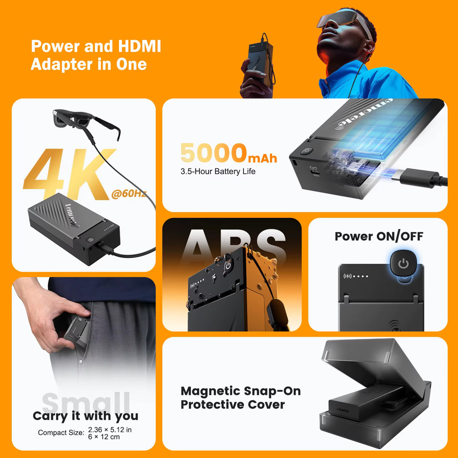 Lemorele 4K HDMI zu Typ-C Switcher AR Brille Ladeadapter und Videoadapter in Schwarz - Bild 2