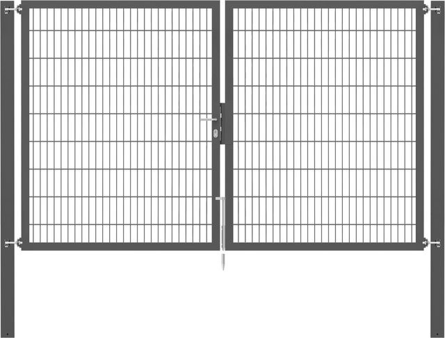 Doppeltor Flexo Plus aus Stahl in Anthrazit mit Pfosten B: 300 cm, H: 180 cm und Pfosten B: 100 cm, T: 100 cm - Bild 1
