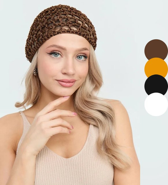 Handgefertigte Netzmütze für Damen, gehäkelt, einfarbig - Bild 1