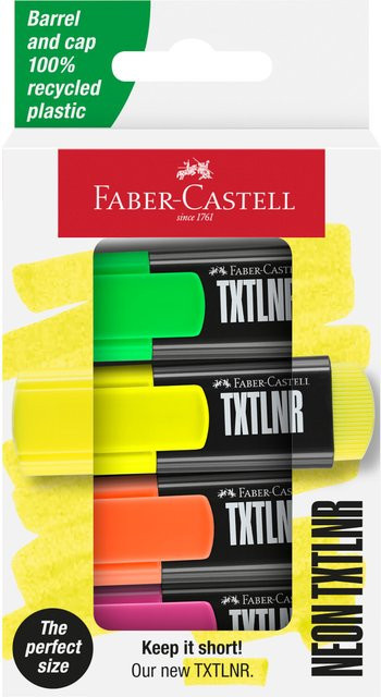 Faber Castell Textmarker TXTLNR Set mit Keilspitze in Grün, Gelb, Orange und Pink - Bild 1