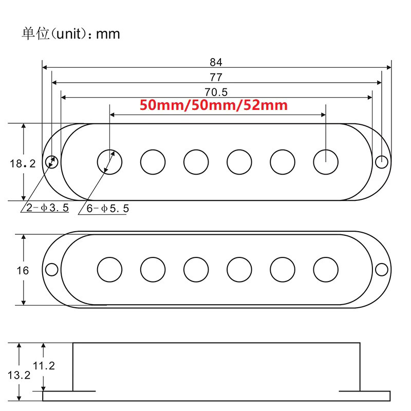 FLEOR SSS Gitarrenteile Set mit Single Coil Tonabnehmerabdeckungen in 50 mm, 50 mm und 52 mm, 2 Tonregler, 1 Lautstärkeregler und Schalterspitzen in Schwarz und Beige - Bild 2
