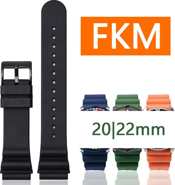 Seiko Uhrenarmband Fluorkautschuk, 20 mm, 22 mm, Schwarz, Unisex - Bild 1