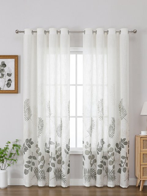CENTURyMiG Transparenter Vorhang mit Palmen-Print in Weiß, Boho-Design für Wohnzimmer und Schlafzimmer, H x B: 200 x 100 cm - Bild 1