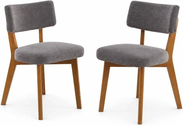 2er Set PXloue Esszimmerstühle im Mid Century Design mit Massivholzbeinen und Sackleinen-Bezug in Grau - Bild 1