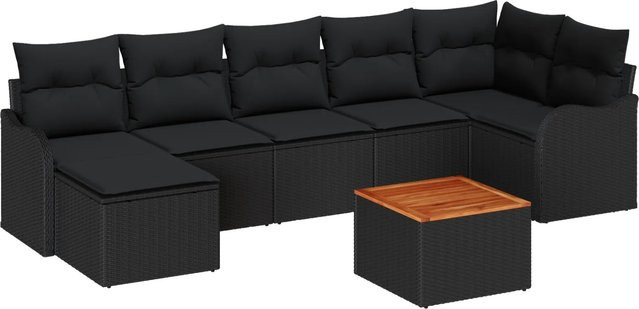 vidaXL Garten-Sofa-Set 8-teilig in Schwarz mit Poly-Rattan, Akazienholz und Stauraum - Bild 1