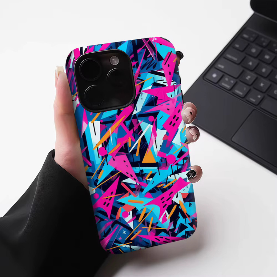 Potdemiel Magnetische Handyhülle mit rosa-blauem Geometrie-Design für iPhone 17 16 15 14 13 Pro Max Plus, robuste Doppel-Schicht-Schutzhülle, Mehrfarbig - Bild 5
