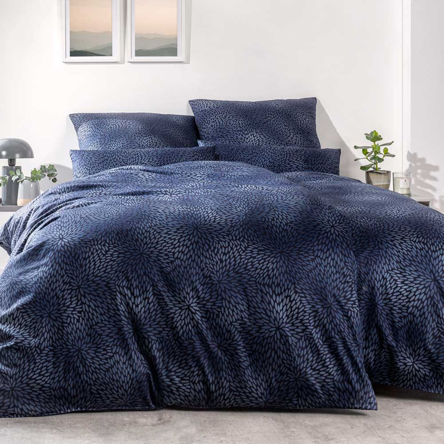 Estella Mako-Satin Bettwäsche Naoko Indigo Blau mit Punkten, Set bestehend aus Bettbezug und Kissenbezug, B/H: 155 x 220 cm und 80 x 80 cm - Bild 1