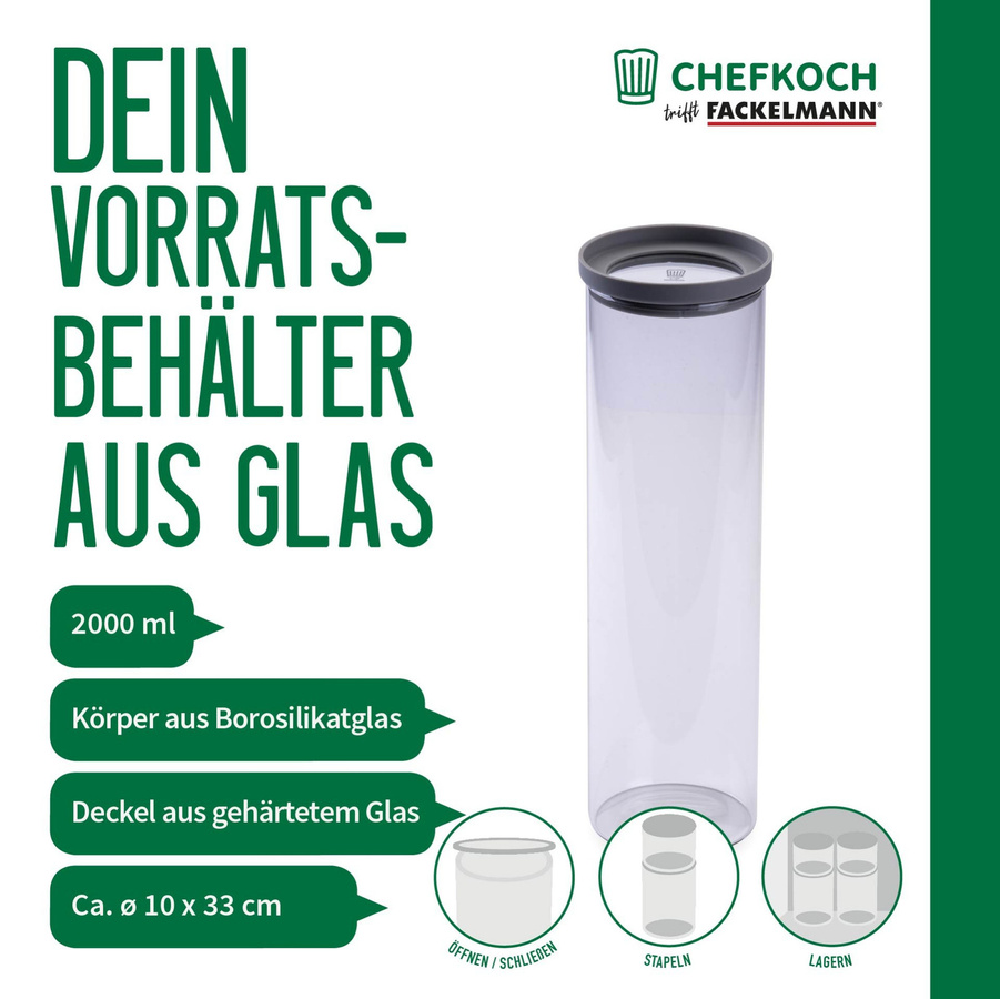 Fackelmann Chefkoch Vorratsglas aus Glas in Transparent mit Schraubverschluss, 2 l - Bild 3