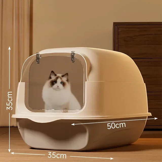 Geschlossene Katzentoilette mit großer Kapazität und Anti-Spritz-Funktion in Schwarz oder Weiß, B/T/H: 50,0 x 35,0 x 35,0 cm - Bild 1