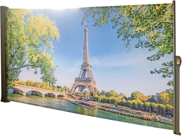 DELUKE Seitenmarkise FABI Motiv Paris, ausziehbare Markise aus Polyester in Mehrfarbig für Terrasse und Balkon