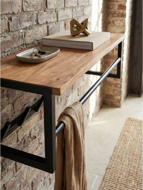 Wandgarderobe KADIMA DESIGN aus Akazie Massivholz und Metall in Braun, Modern mit Ablage und Kleiderstange, B/T/H: 80 x 22 x 33 cm - Bild 1