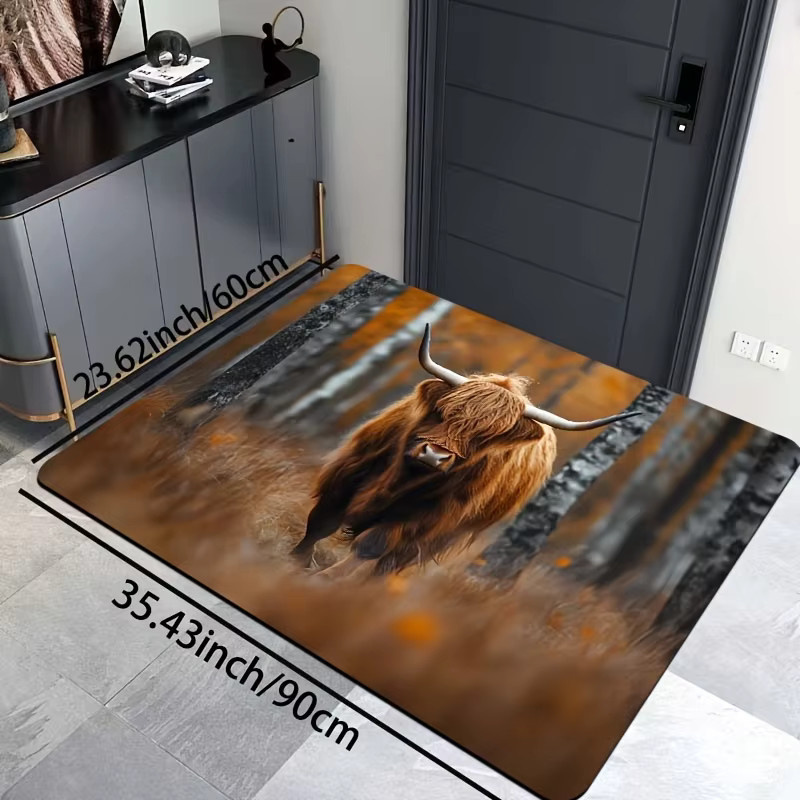 VIKAMA Schottischer Highland-Kuhteppich mit rutschfester Rückseite, dekorative Wohnzimmer- und Flurmatte im Animal-Print, Mehrfarbig - Bild 2