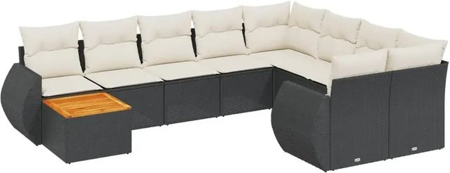 vidaXL 10-teilige Garten-Sofagarnitur in L-Form aus Poly-Rattan mit Kissen in Schwarz-Creme - Bild 1