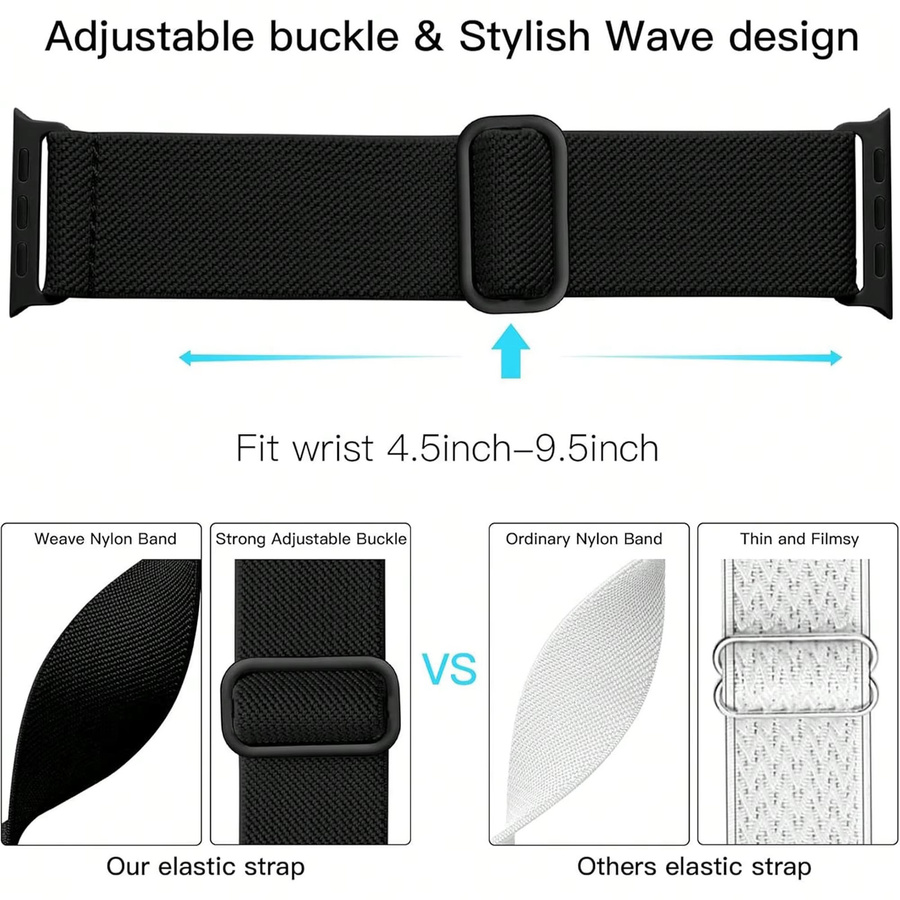 samusak Uhrenarmband Nylon, Schwarz, Unisex - Bild 3