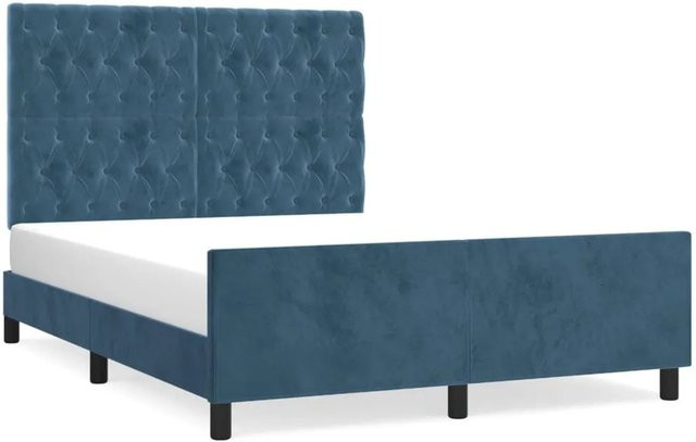 vidaXL Bettgestell aus Samt in Dunkelblau, B/T/H: 140 x 190 x 128 cm - Bild 1