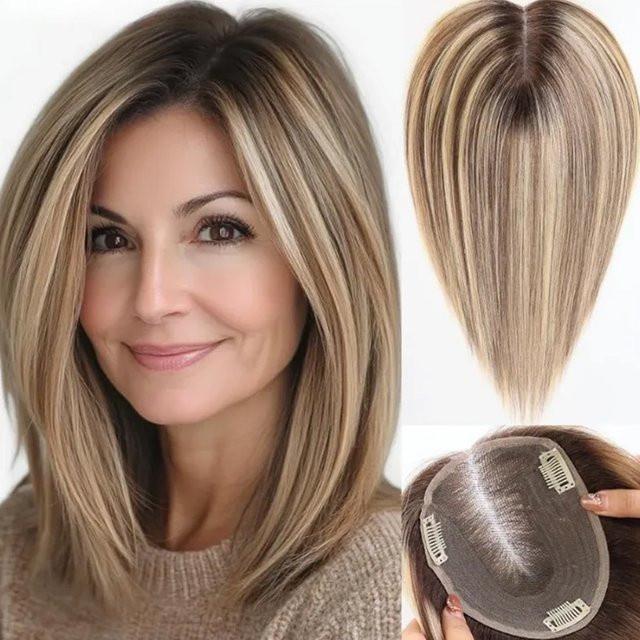 GEMMA Blond-Topper, braun gemischt, 100 % Remy-Echthaar, Damen - Bild 1