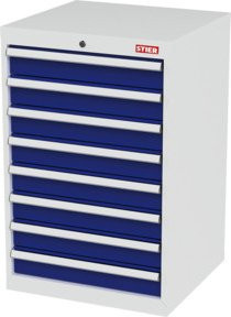 STIER Schubladenschrank mit 8 Schubladen aus Stahl, Farbe: lichtgrau/enzianblau, B/T/H: 60,0 x 57,5 x 92,0 cm - Bild 1