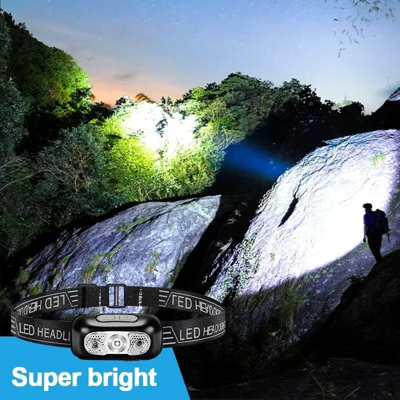 Heinast Mini LED Stirnlampe mit Bewegungssensor, Wasserdichte Camping-Taschenlampe für Outdoor und Angeln, Schwarz - Bild 2