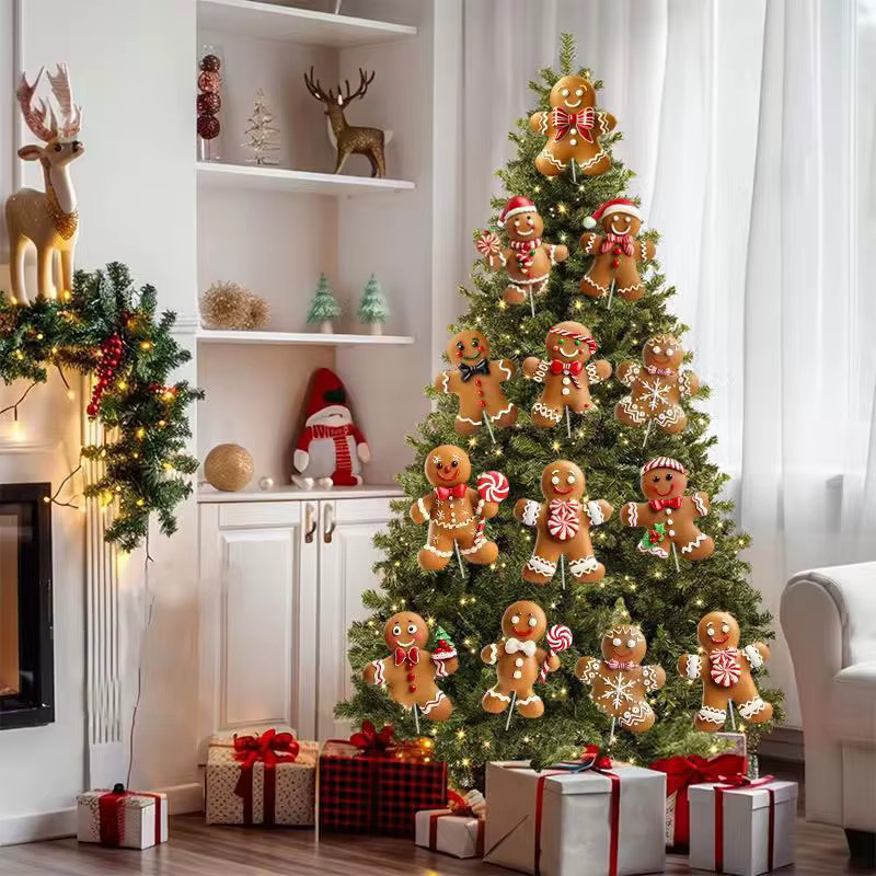 WINTOGETHER 12 Stück Lebkuchenmann Weihnachtsbaumdekoration aus Kunststoff in Mehrfarbig mit Stange für Weihnachtsatmosphäre - Bild 2