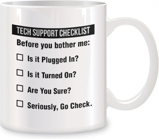 PEJAFAN Tech Support Checklist Tasse aus Keramik für Damen und Herren, Weiß, 325 ml - Bild 1