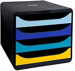 Exacompta BEE BLUE Big Box Schubladenbox für Format A4+, 4 mehrfarbige und halboffene Schubladen mit Auszugstopp und Griffmulde, Schwarz - Bild 1