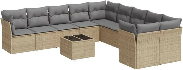 vidaXL 11-teilige Garten-Sofagarnitur aus Poly-Rattan mit Kissen in Beige-Grau - Bild 1