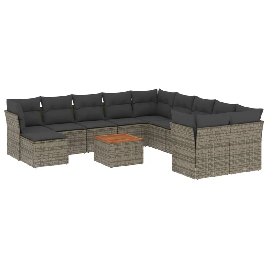 vidaXL 12-tlg Garten-Sofagarnitur in U-Form aus grauem Poly-Rattan mit Kissen und pulverbeschichtetem Stahlgestell - Bild 2