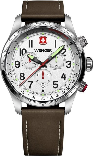 Wenger Chronograph, Quarz, Edelstahl, Leder, 43 mm, Herren - Bild 1