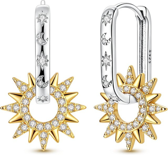 Parmuz Creolen 925 Silber, Stern und Mond, Damen - Bild 1
