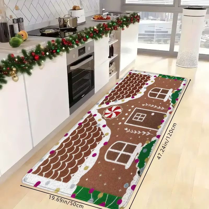 VIKAMA Weihnachts-Lebkuchenhaus Fußmatte für Eingangsbereich und Küche - Bild 2