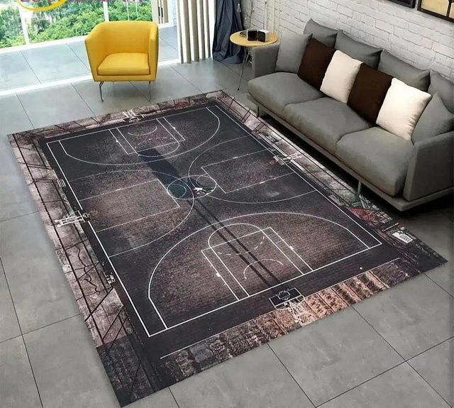 JGJG Flanellteppich mit Basketballfeld Muster, rutschfeste und waschbare Dekomatte für Schlafzimmer und Küche, B/T: 80 x 160 cm, Mehrfarbig - Bild 1