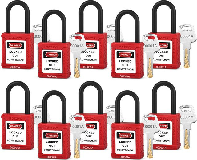 BOZZYS Nicht leitendes Sicherheits-Vorhängeschloss mit Master-Schlüssel für industrielle Lockout-Tagout-Isolierung, Rot - Bild 1