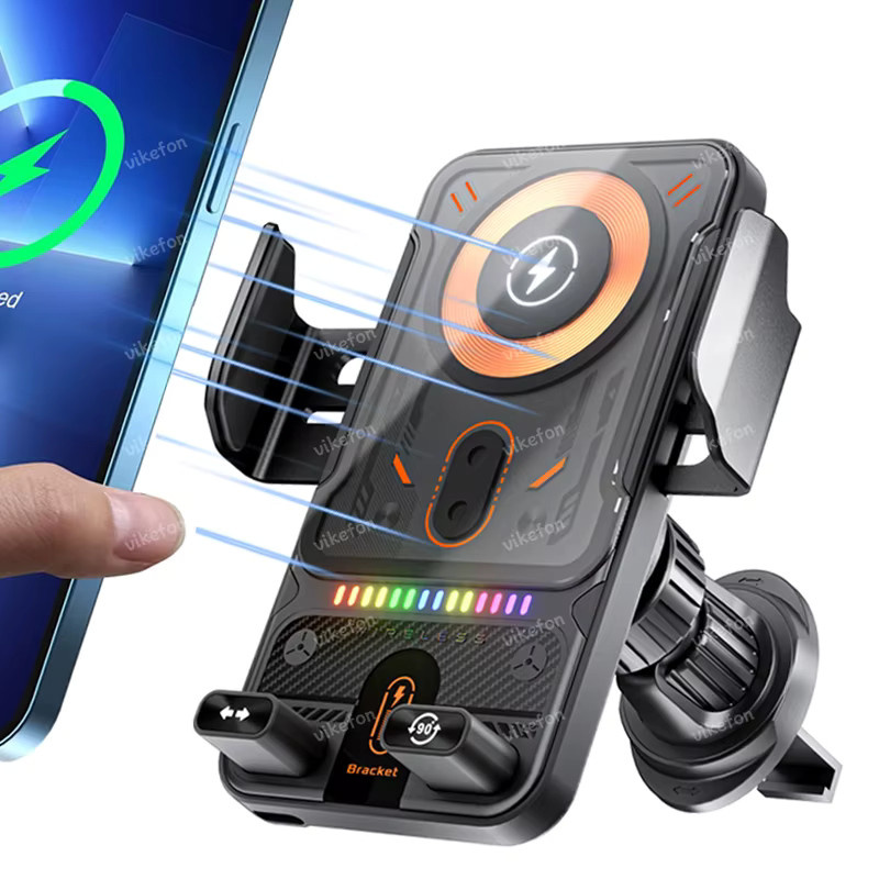 XIKCU Kabelloser Auto-Handyhalter mit One-Touch Funktion, 360 Grad drehbar und automatischem Öffnen und Schließen, Schnellladegerät für iPhone und Samsung in Schwarz oder Grau - Bild 7