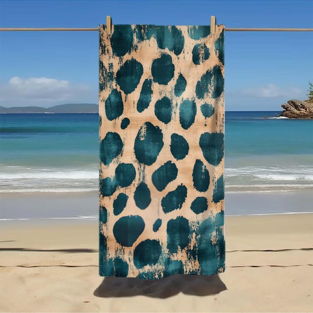 JMG Household Supplies Strandtuch mit Leopard-Print in Türkis und Beige, B/H: 70 x 140 cm - Bild 1