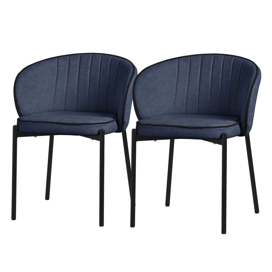 2er Set Esszimmerstühle von ML-Design in Dunkelblau mit Armlehnen und Metallbeinen - Bild 2