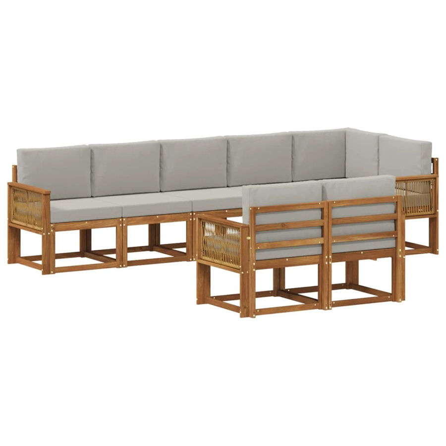 vidaXL Outdoor-Sofagarnitur L-Form aus Akazienholz mit 8 Teilen in Natur und Hellgrau - Bild 2