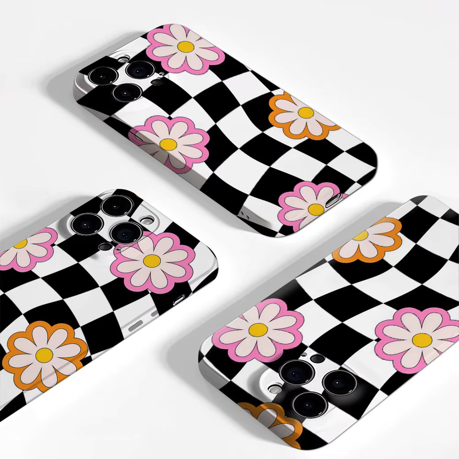 Schachbrettblumen Handyhülle für Apple iPhone 17 16 15 14 13 12 Pro Max Plus mit doppelschichtiger Rückseite in Multicolour - Bild 4