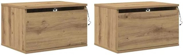 vidaXL Wandmontierter Nachtschrank 2er Set in Eiche Braun mit integrierter Beleuchtung, B: 50 cm, T: 36 cm, H: 30 cm - Bild 1