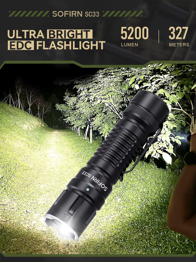 Sofirn SC33 Taktische LED-Taschenlampe mit 5200 Lumen, XHP70.3 HI, wiederaufladbar via USB-C, Schwarz - Bild 5
