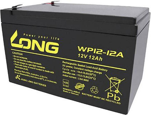Long WP12-12A/F1 Bleiakku 12V 12Ah Blei-Vlies AGM mit Flachstecker 4.8mm B/H/T: 15,1 x 9,8 x 9,8 cm - Bild 1