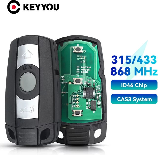 KEYYOU Auto Fernbedienung Schlüssel für BMW 1/3/5/7 Serie X5 X6 Z4 mit CAS3 System und ID46 Chip in Schwarz (315/433/868Mhz) - Bild 1