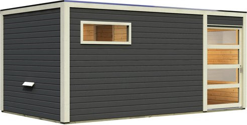 KARIBU Saunahaus Walk aus Fichtenholz in Grau, B/T/H: 508 x 276 x 210 cm, ohne Ofen - Bild 1