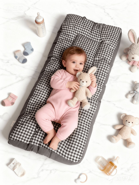 Waschbare Baby Matratze aus reiner Baumwolle in Grau, B/T: 60 x 120 cm - Bild 1