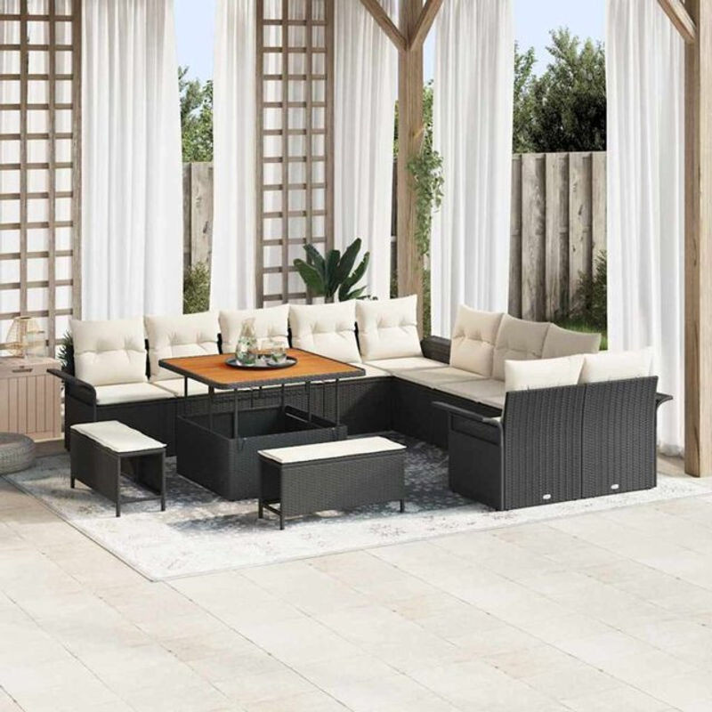 Vidaxl Garten-Sofa-Set aus 13 Teilen, modernes modulares Loungemöbel mit Fußhocker in Schwarz und Creme, B/T/H: 100 x 100 x 71 cm - Bild 1